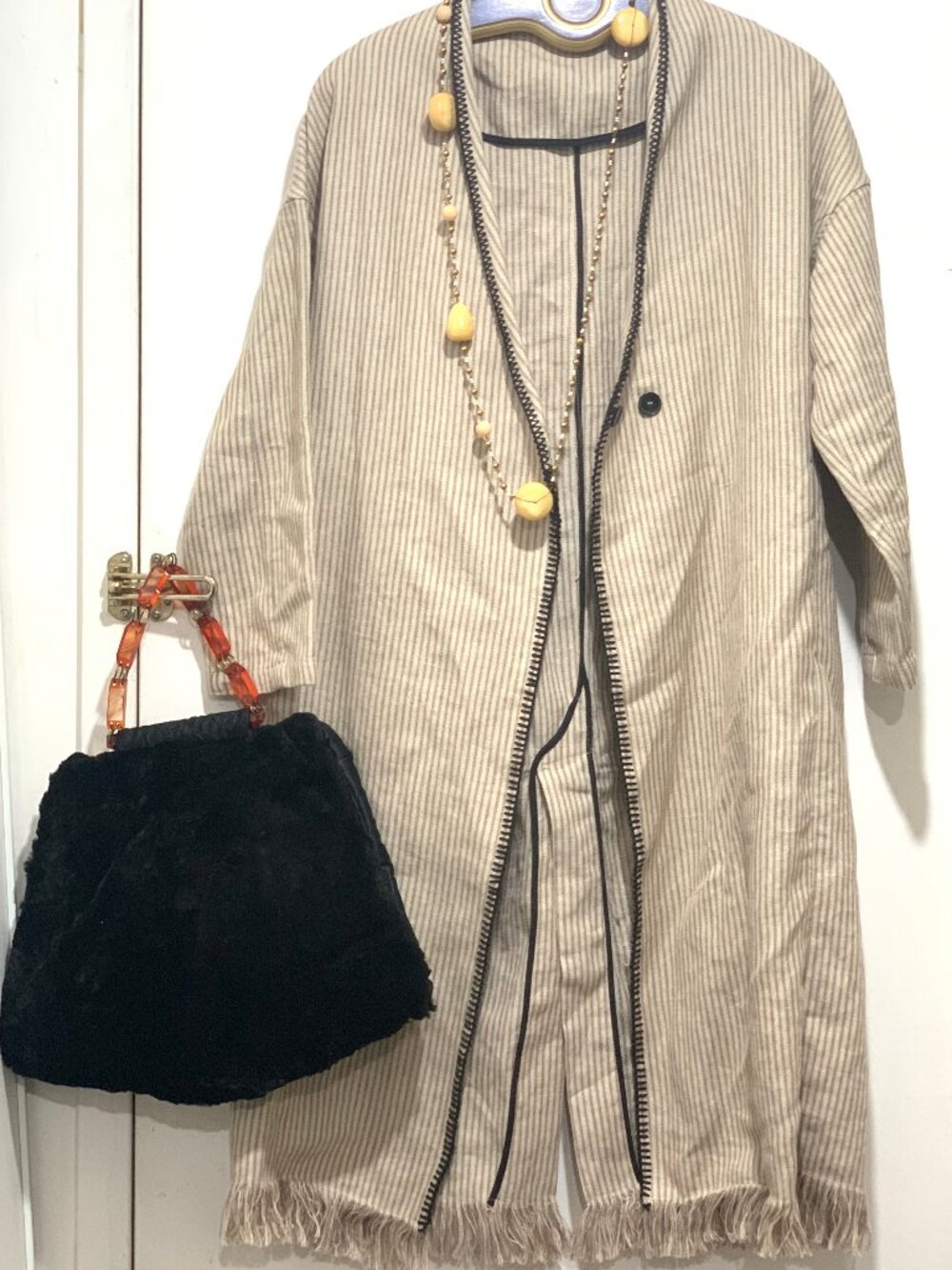 VINTAGE DOUBLE BREAST FRINGED STRIPED CASUAL COATS SIZE S/M